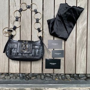 YVES SAINT LAURENT Lace Up Ring Shoulder Flap Bag